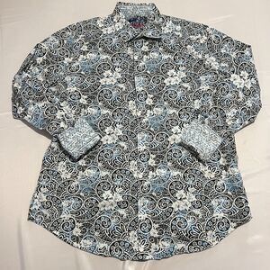 Robert Graham Classic Fit Paisley Print Flip Cuff Button Up Shirt Men's M